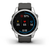 Garmin fēnix 7s, Smartwatch silber, 42 mm, graphitfarbenes Armband aus Silikon