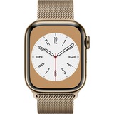 Apple Watch Series 8, Smartwatch gold, 41 mm, Milanaise Armband, Edelstahl-Gehäuse, LTE