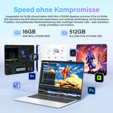 GEEKOM GeekBook M16, Notebook silber, Intel® Core™ Ultra 9 185H, Intel® Arc™ Graphics, 16 GB LPDDR5, 512 GB (512 GB SSD), Windows 11 Pro