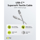 goobay Supersoftes USB 2.0 Textilkabel, USB-C Stecker > USB-C Stecker weiß, 2 Meter