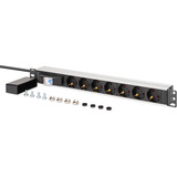 Digitus Steckdosenleiste 19" PDU mit Aluminiumprofil, 7-fach schwarz/aluminium, 1,80 Meter Kabel, 1 HE, mit Leitungsschutzschalter