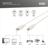 Digitus USB 2.0 Anschlusskabel USB-A (Stecker) > USB-B (Stecker) beige, 1 Meter