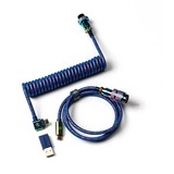 Keychron USB 3.2 Gen 1 Premium Coiled Aviator Kabel, USB-C Stecker > USB-C Stecker blau, 1,08 Meter, abgewinkelter Stecker