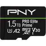 PNY Pro Elite Prime microSD 1,5 TB, Speicherkarte schwarz/grün, Class 10, U3, V30, A2, SD-Adapter