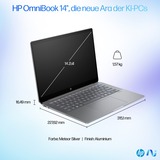 HP OmniBook Ultra 14-fd0097ng, Notebook silber, AMD Ryzen AI 9 HX 375, AMD Radeon 890M, 32 GB LPDDR5X, 1 TB (1 TB SSD), Windows 11 Home 64-Bit