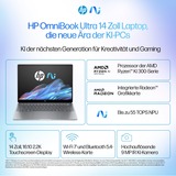 HP OmniBook Ultra 14-fd0097ng, Notebook silber, AMD Ryzen AI 9 HX 375, AMD Radeon 890M, 32 GB LPDDR5X, 1 TB (1 TB SSD), Windows 11 Home 64-Bit