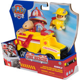 Spin Master Paw Patrol Fire Rescue - Rubbles Rettungs-Truck, Spielfahrzeug mit Schaufel und Geschossen sowie Rubble Hundefigur