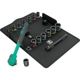 Wera 8100 SB 12 Zyklop Comfort-Knarrensatz, 3/8", Werkzeug-Set schwarz/grün, 16-teilig, Comfort-Knarre mit Umschalthebel