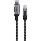 goobay Ethernet-Kabel USB-A 3.2 Gen1 Stecker > RJ-45 Stecker, LAN-Adapter schwarz/silber, 1 Meter, geflochtener Textilmantel