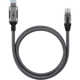 goobay Ethernet-Kabel USB-A 3.2 Gen1 Stecker > RJ-45 Stecker, LAN-Adapter schwarz/silber, 1 Meter, geflochtener Textilmantel
