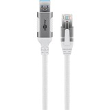 goobay Ethernet-Kabel USB-A 3.2 Gen1 Stecker > RJ-45 Stecker, LAN-Adapter weiß, 10 Meter, geflochtener Textilmantel