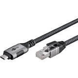 goobay Ethernet-Kabel USB-C 3.2 Gen2 Stecker > RJ-45 Stecker, LAN-Adapter schwarz/silber, 2 Meter, geflochtener Textilmantel