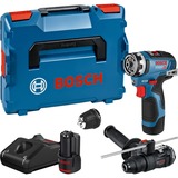 Bosch Professional Akku-Bohrschrauber GSR 12V-35 FC Professional, 12Volt blau/schwarz, 2x Li-Ionen Akku 3,0Ah, mit FlexiClick Aufsätzen, L-BOXX