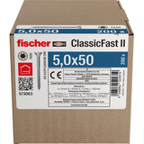 fischer Spanplattenschraube ClassicFast II 5,0x50 Senkkopf TX 200 Stück, mit Teilgewinde, verzinkt