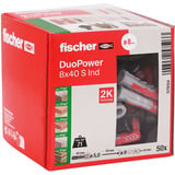 fischer Dübel DuoPower 8x40 S  hellgrau/rot, 50 Stück, mit verzinkter Schraube
