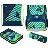 Herlitz Loop Plus Funky Ninja, Schulranzen grün/dunkelblau, inkl. 16 tlg. Schüleretui, Faulenzer-Mäppchen, Sportbeutel