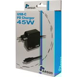 Inter-Tech Ladegerät Argus PD-2045, USB-C Charger schwarz, 1,80m Kabel, PD 3.0, 45 Watt