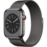 Apple Watch Series 8, Smartwatch graphit, 41 mm, Milanaise Armband, Edelstahl-Gehäuse, LTE