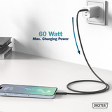 Digitus USB 2.0 Silikon-Anschlusskabel USB-A > USB-C schwarz, 1 Meter, PD, Laden mit bis zu 60 Watt