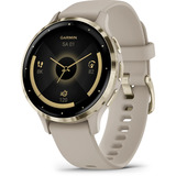Garmin Venu 3S, Smartwatch beige/gold, 41 mm, schwarzes Silikon-Armband