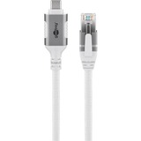 goobay Ethernet-Kabel USB-C 3.2 Gen2 Stecker > RJ-45 Stecker, LAN-Adapter weiß, 2 Meter, geflochtener Textilmantel