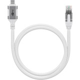 goobay Ethernet-Kabel USB-C 3.2 Gen2 Stecker > RJ-45 Stecker, LAN-Adapter weiß, 2 Meter, geflochtener Textilmantel