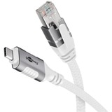 goobay Ethernet-Kabel USB-C 3.2 Gen2 Stecker > RJ-45 Stecker, LAN-Adapter weiß, 2 Meter, geflochtener Textilmantel