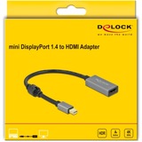 DeLOCK Aktiver Adapter mini DisplayPort 1.4 > HDMI 4K 60 Hz (HDR) grau/schwarz, 20cm