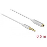 DeLOCK Audio Verlängerungskabel 3,5mm 4Pin Stecker > 3,5mm 4Pin Buchse Ultra Slim weiß/silber, 0,5 Meter