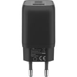 goobay USB-C Schnellladegerät Nano, PD, GaN, 65 Watt, USB-C Textilkabel schwarz, 1x USB-A, 2x USB-C PD, Quick Charge 3.0, 1 Meter Kabel