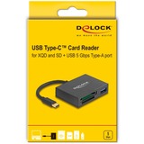DeLOCK USB-C Card Reader für XQ- und SD mit USB 5 Gbps Typ-A Port, Kartenleser schwarz