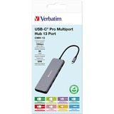 Verbatim USB-C Pro Multiport-Hub CMH-13, 13 Port, Dockingstation grau, 2x HDMI, DP, RJ-45, 6x USB-A, Audio, 2x USB-C PD