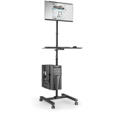 Digitus Mobiler Arbeitsplatz mit Höhenverstellung, Arbeitstisch schwarz, für PC, Monitor und Tastatur / Maus