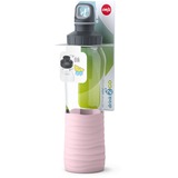 Emsa Drink2Go GLAS Trinkflasche 0,7 Liter transparent/rosa, Schraubverschluss