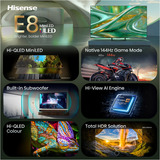 Hisense ULED 85E8S MiniLED, QLED-Fernseher 215 cm (85 Zoll), schwarz/dunkelgrau, UltraHD/4K, Triple Tuner, Subwoofer, 144Hz Panel