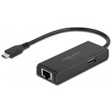 DeLOCK USB 3.2 Gen 1 Adapter, USB-C Stecker > RJ-45 + USB-A Buchse schwarz, 15cm, Gigabit LAN