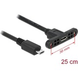 DeLOCK USB 2.0 Kabel, Micro-USB Stecker > Micro-USB Buchse zum Einbau schwarz, 25cm