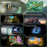 Hisense ULED 55E8S MiniLED, QLED-Fernseher 139 cm (55 Zoll), schwarz/dunkelgrau, UltraHD/4K, Triple Tuner, Subwoofer, 144Hz Panel