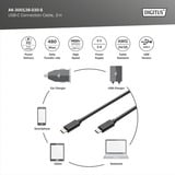 Digitus USB 2.0 Anschlusskabel USB-C > USB-C schwarz, 3 Meter, PD, Laden mit bis zu 15 Watt