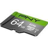 PNY Elite microSD 64 GB, Speicherkarte grau/grün, Class 10, UHS-I, SD-Adapter