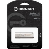Kingston IronKey Locker+ 50 64 GB, USB-Stick aluminium, USB-A 3.2 Gen 1