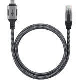 goobay Ethernet-Kabel USB-C 3.2 Gen2 Stecker > RJ-45 Stecker, LAN-Adapter schwarz/silber, 3 Meter, geflochtener Textilmantel