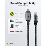 goobay Ethernet-Kabel USB-C 3.2 Gen2 Stecker > RJ-45 Stecker, LAN-Adapter schwarz/silber, 3 Meter, geflochtener Textilmantel