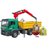 bruder MAN TGS LKW mit Ladekran, Modellfahrzeug mit 3 Altglascontainern und Flaschen
