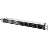 Digitus 19" Steckdosenleiste mit Aluminiumprofil, 5-fach, 1HE schwarz/aluminium, 2 Meter Kabel, Schalter, Überspannungsschutz, Netzfilter, Stecker Typ-C