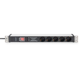 Digitus 19" Steckdosenleiste mit Aluminiumprofil, 5-fach, 1HE schwarz/aluminium, 2 Meter Kabel, Schalter, Überspannungsschutz, Netzfilter, Stecker Typ-C