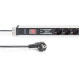 Digitus 19" Steckdosenleiste mit Aluminiumprofil, 5-fach, 1HE schwarz/aluminium, 2 Meter Kabel, Schalter, Überspannungsschutz, Netzfilter, Stecker Typ-C