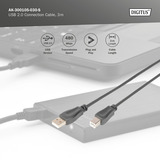 Digitus USB 2.0 Anschlusskabel USB-A (Stecker) > USB-B (Stecker) schwarz, 3 Meter