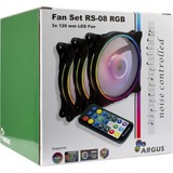 Inter-Tech Argus RGB-Fan Set RS-08 120x120x25mm, Gehäuselüfter schwarz, 3er Set, inkl. Controller