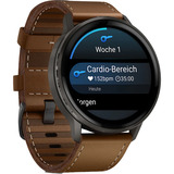 Garmin Venu 4 - 45 mm, Smartwatch schwarz/schiefergrau, Leder-Armband in braun